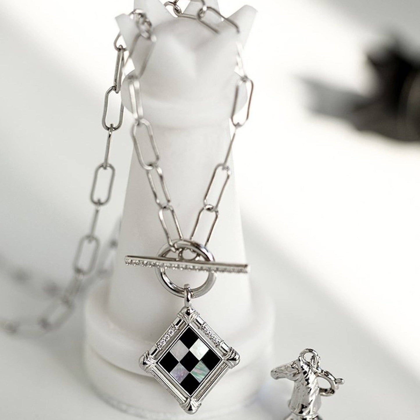 Checkboard Necklace Sterling Silver Gold Vermeil