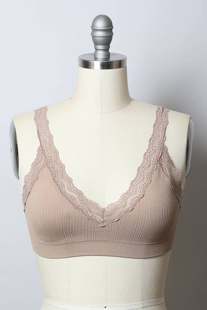 Leto Accessories - Lace Trim Padded Bralette - Romantic Lace Trim