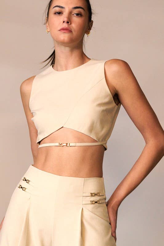 Endless Blu - LP1303 LINEN PANTS WITH DAINTY DOUBLE SIDE STRAP DETAIL