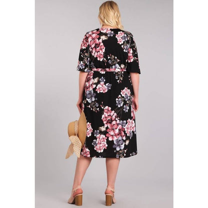 Woven Floral Wrap Midi Dress