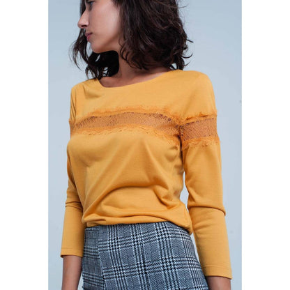 3/4 Sleeve Shirt With Eyelash Trim