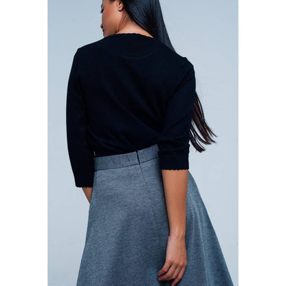 Black Fine Knit Sweater 3/4 Sleeve