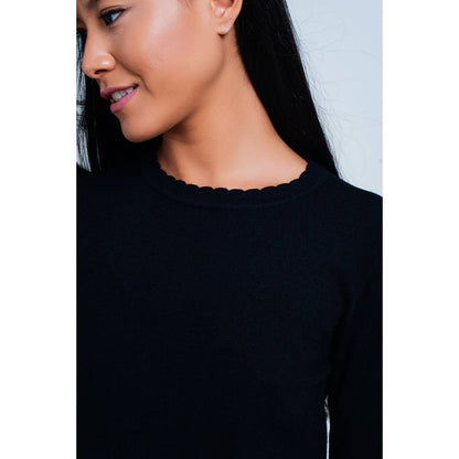 Black Fine Knit Sweater 3/4 Sleeve