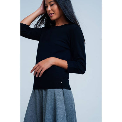 Black Fine Knit Sweater 3/4 Sleeve