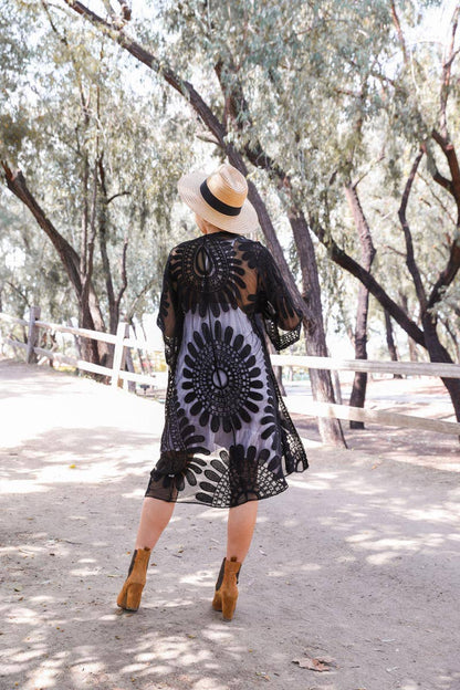 Bohemian Lace Embroidered Kimono With Sleeves
