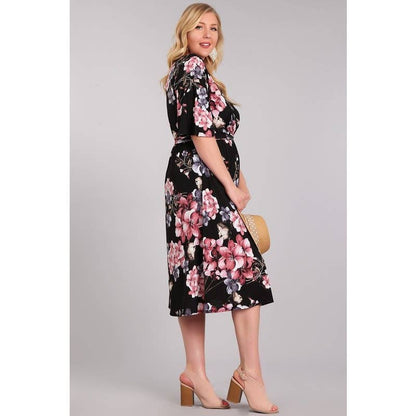 Woven Floral Wrap Midi Dress