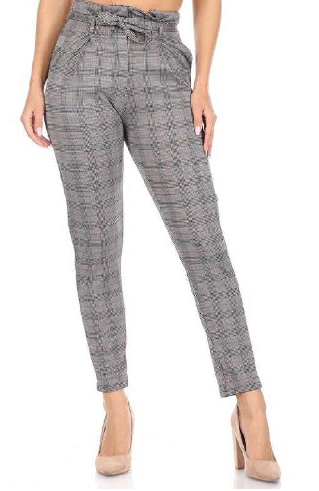High Waist Checkered Print Pants