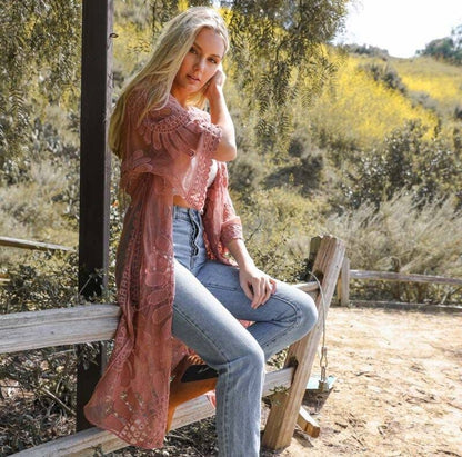Bohemian Lace Embroidered Kimono With Sleeves