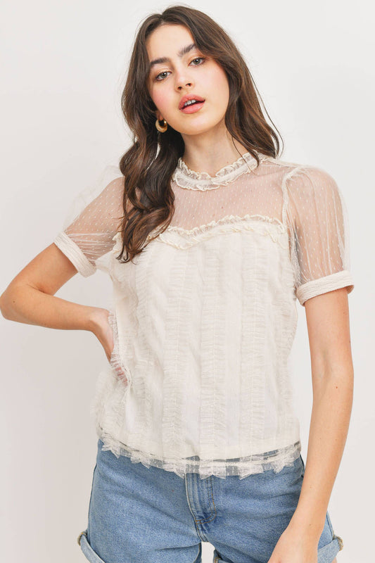Dotted Mesh Overlay Blouse