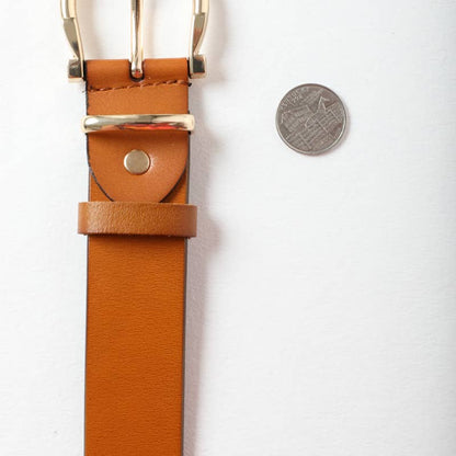 Horseshoe Gold Buckle Belt- Camel