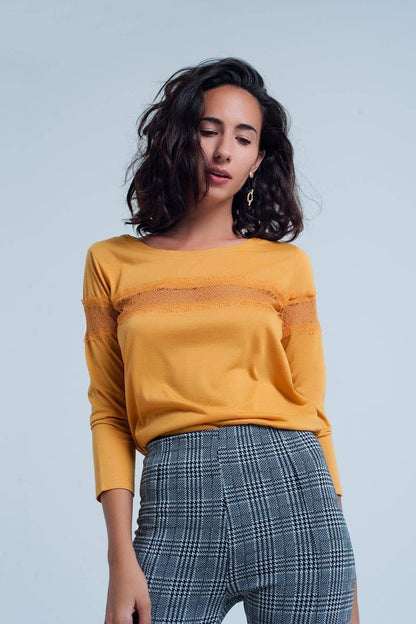 3/4 Sleeve Shirt With Eyelash Trim