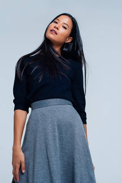Black Fine Knit Sweater 3/4 Sleeve