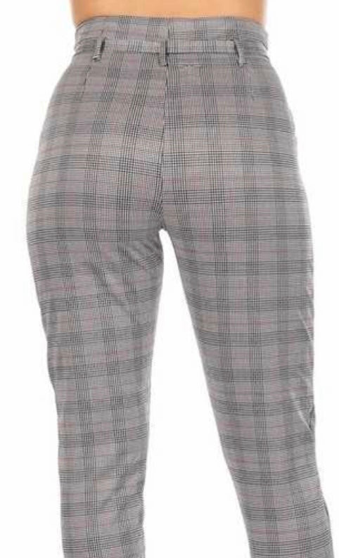 High Waist Checkered Print Pants